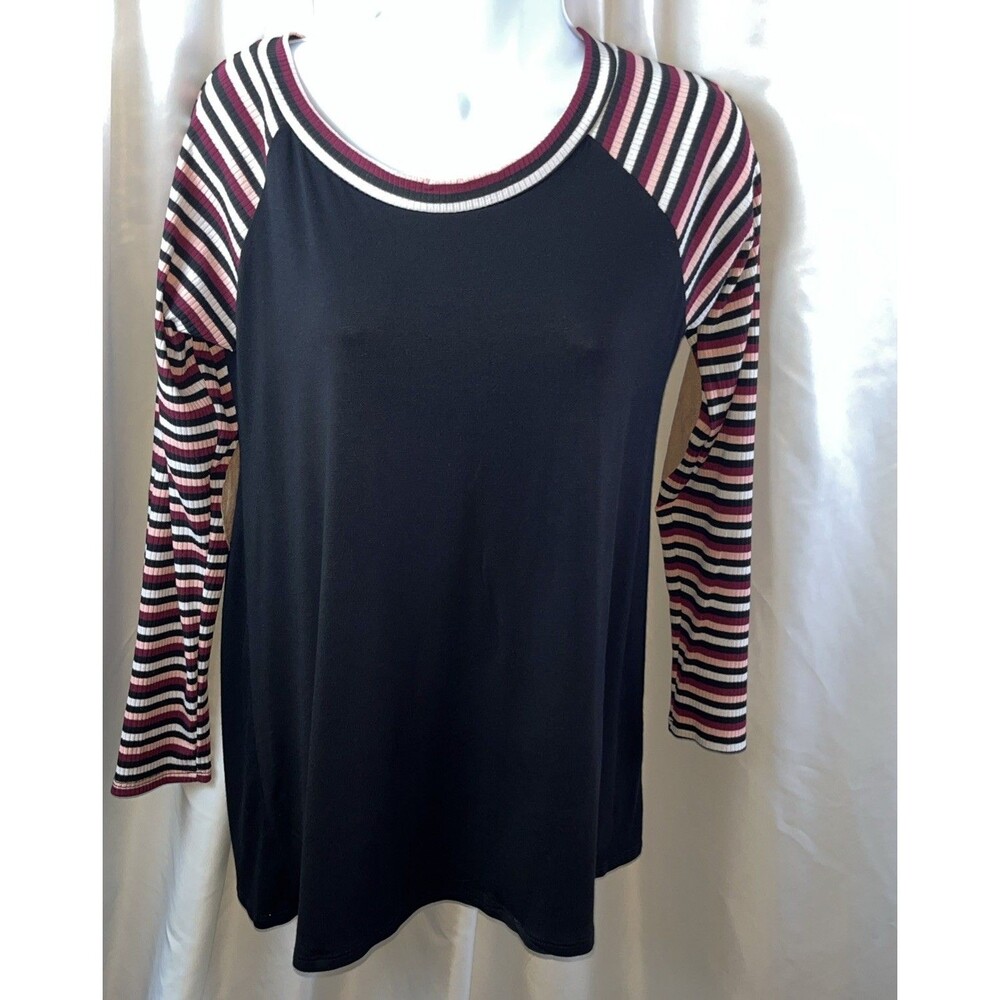 Vintage Magic Fit Women’s Colorblock Raglan Top Size L Corduroy Elbow Patch Y2K